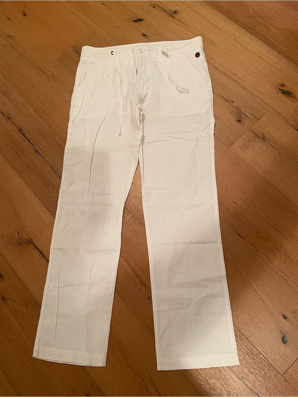 MCNEAL Men's White Drawstring Linen-Blend Pants - European Brand